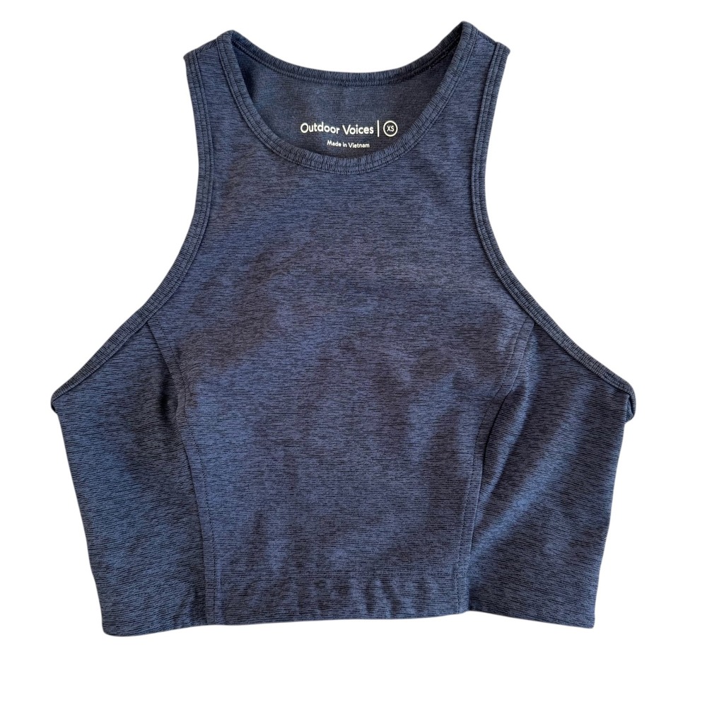 Outdoor Voices XS Blue Space Dye Crop Top High Neck Racerback‎ Sports Bra 294768